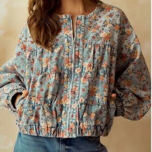 New Washed Floral Bomber Jacket